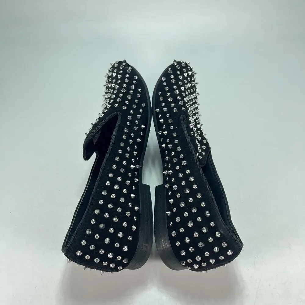 Steve Madden Black Slip On Dress Loafers Studded Velvet Shoes Men's Size 11.5